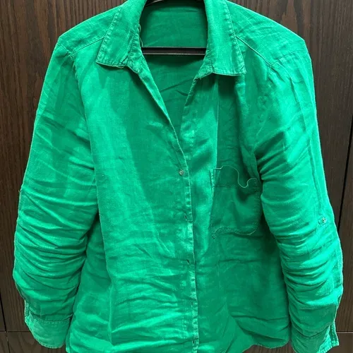 ZARA Green Linen Blend Shirt & Pants Set