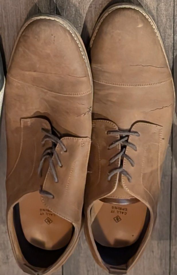 Men's Size 12-13 Tan Leather Lace-Up Derby Shoes