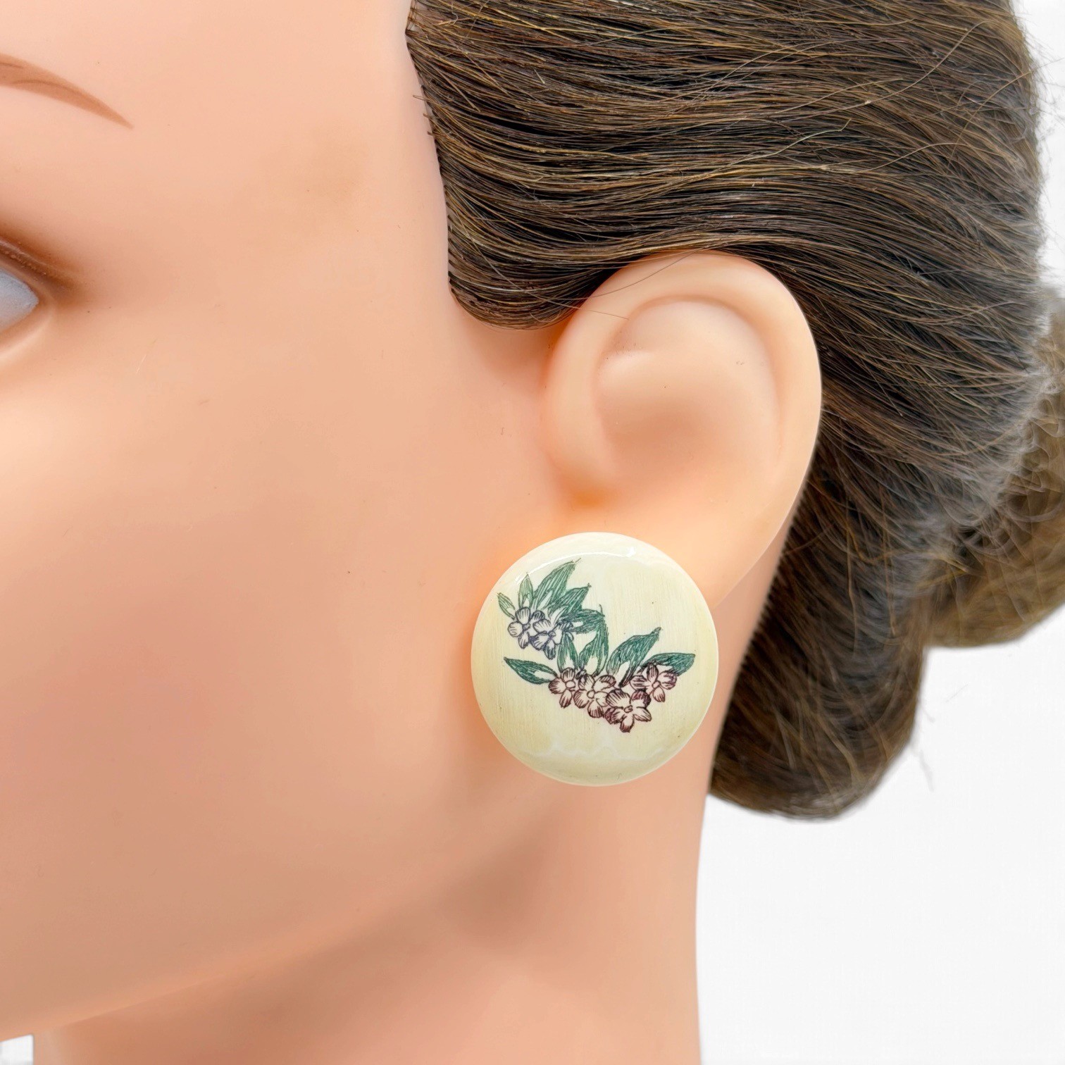 Vintage Japanese hand painted bone earrings - GM1103 - photo 3