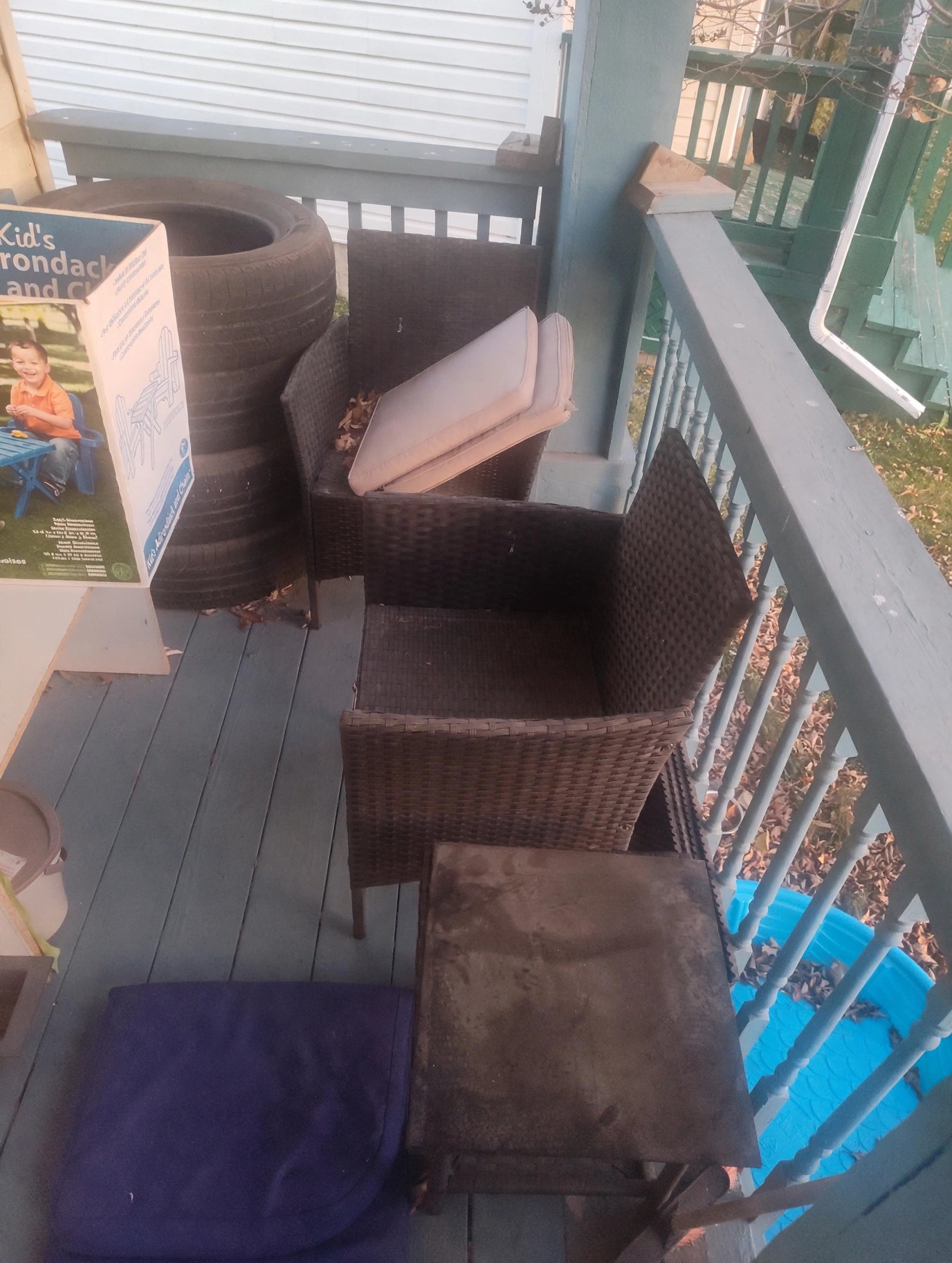 Wicker Patio Set — Loveseat, Chairs, Table + Cushions