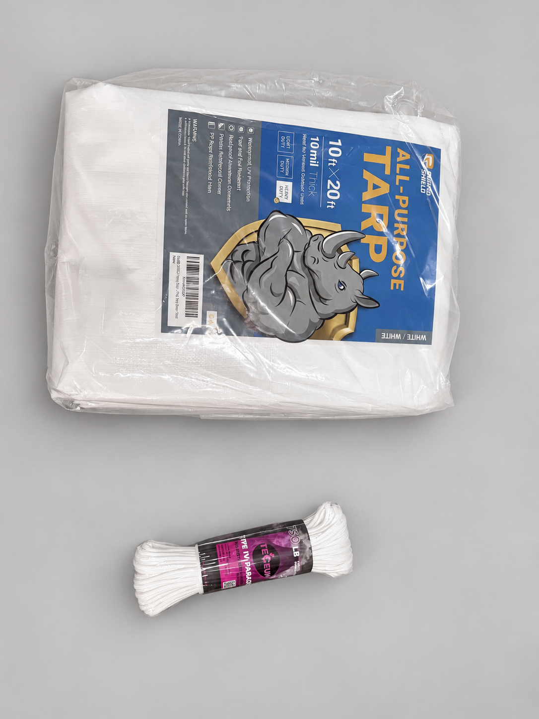 New White 10 × 20 ft Tarp + 100 ft Paracord Bundle