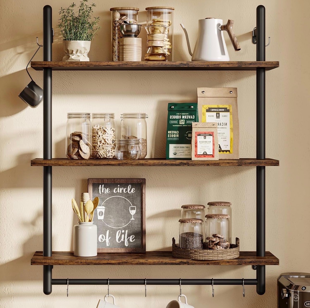 Industrial 3-Tier Wall Shelf with Hanging Rail – Brand New - photo 4