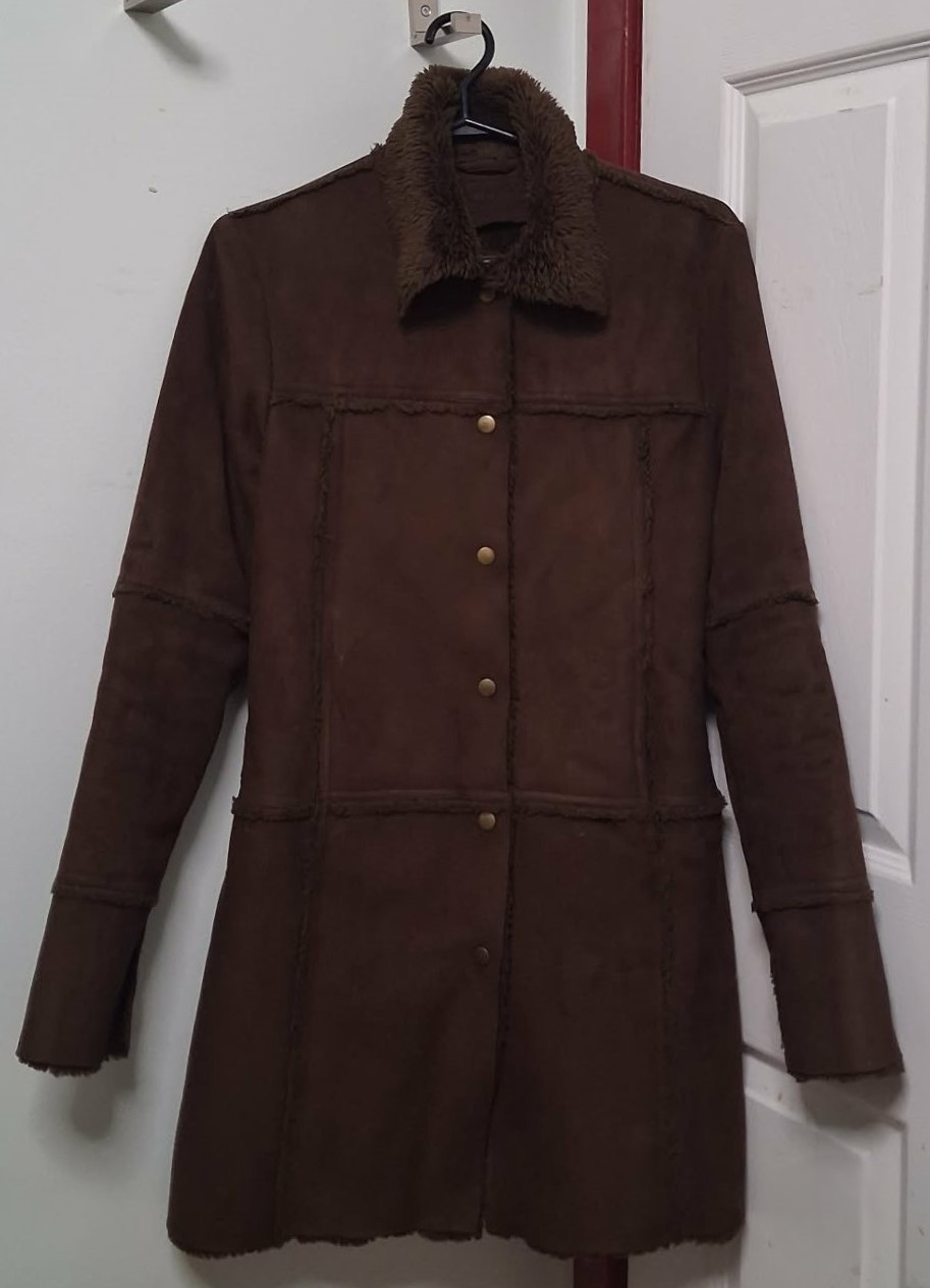 Roxy Vintage Brown Suede Sherpa Longlined Coat Made in Korea - photo 2
