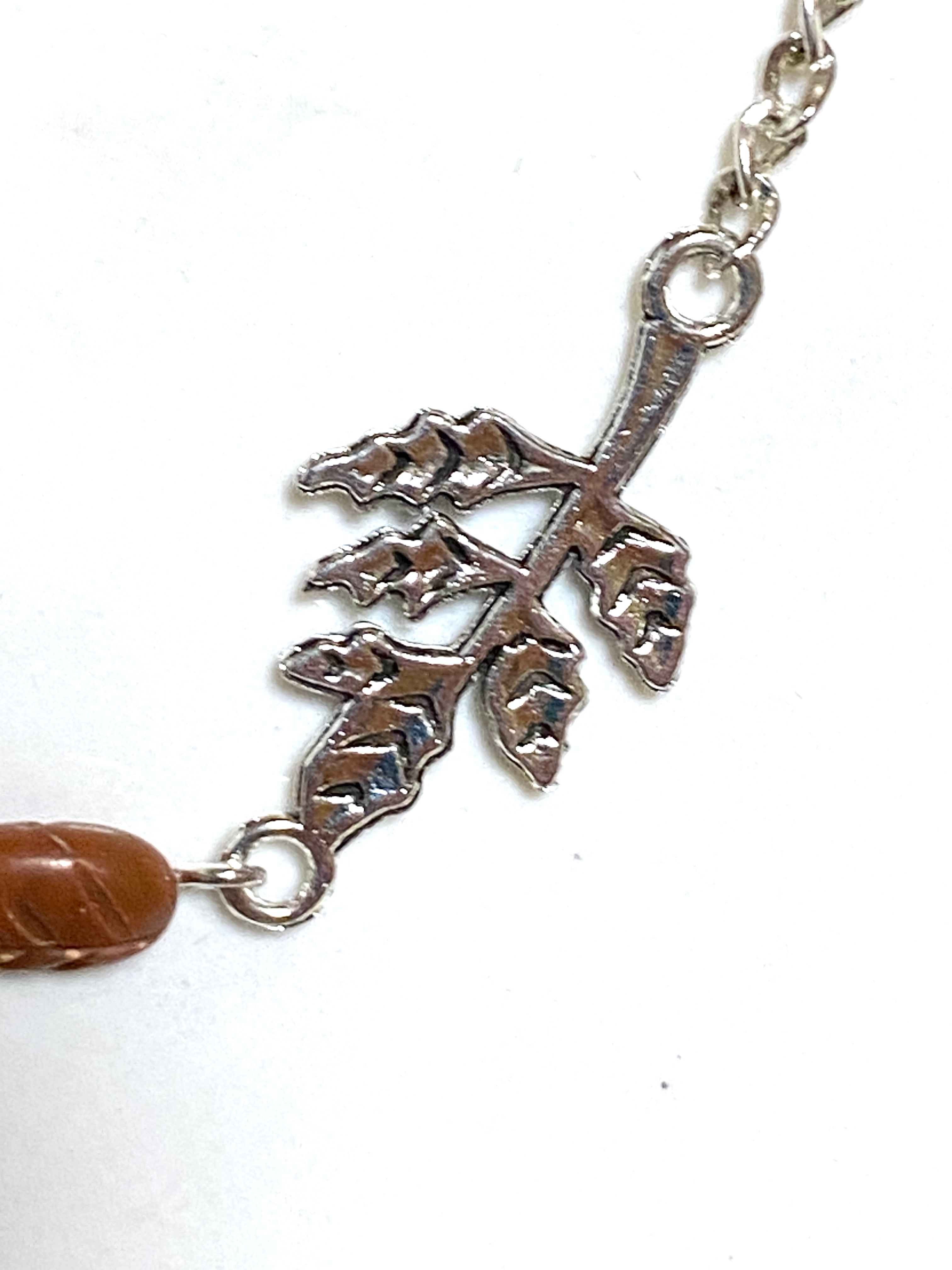 Brick Red Jasper Leaf Branch Short Necklace, Stainless Chain - photo 5