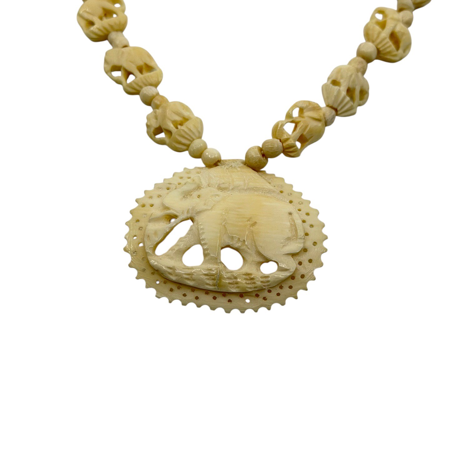 Vintage bone carved elephant bead necklace - GM1094 - photo 4