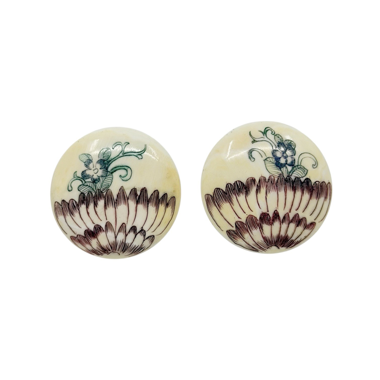 Vintage Japanese hand painted bone earrings - GM1101 - photo 2