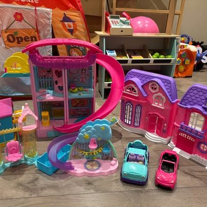 Dollhouse Playset Lot - Slide House, Fold-Out House