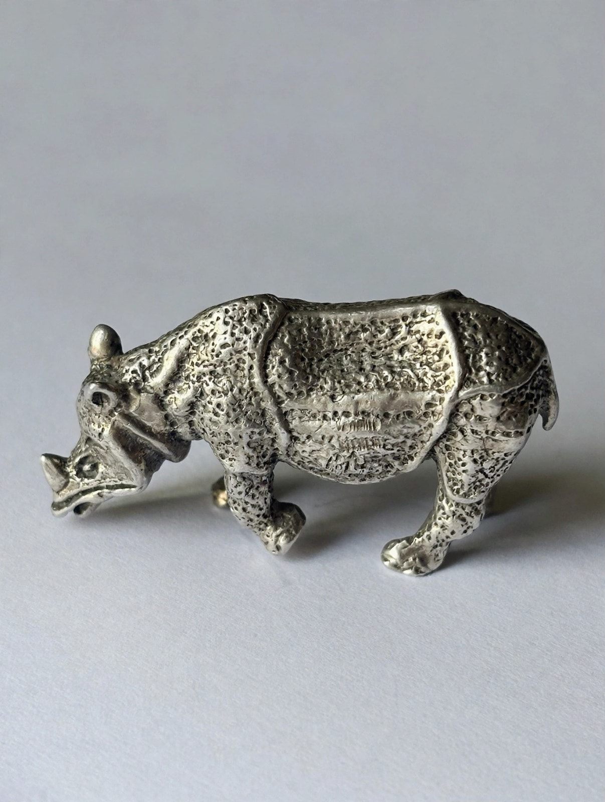 Silver-Tone Rhino Figurine Vintage Collectible