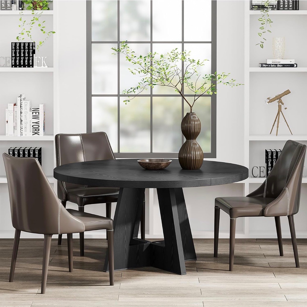 Round Black Dining Table 47" – Modern Pedestal, New - photo 3