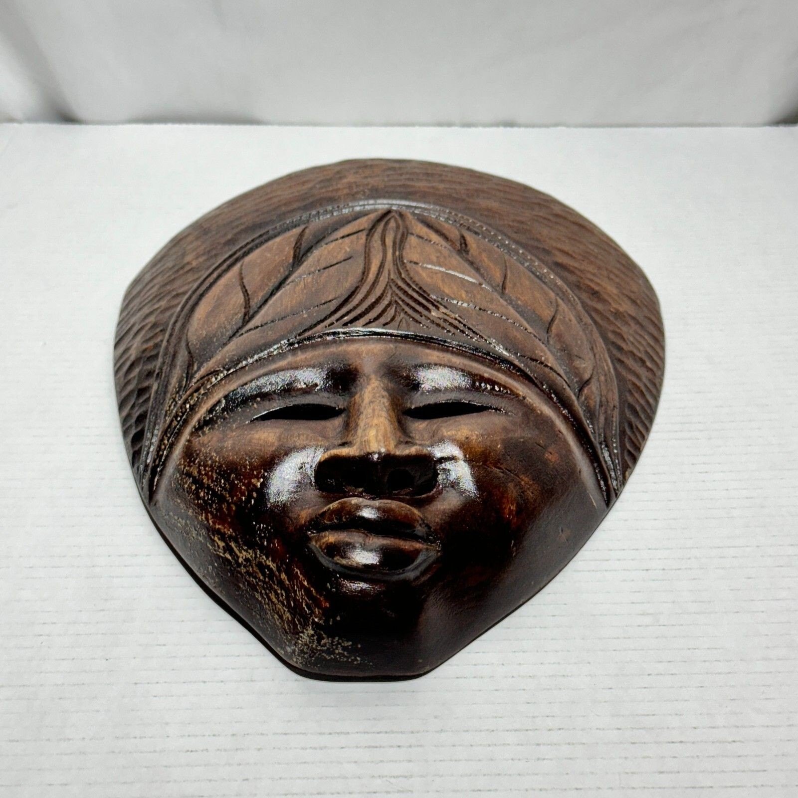 Vintage Hand-Carved Wooden Aruba Tribal Mask Wall Decor 14" - photo 3
