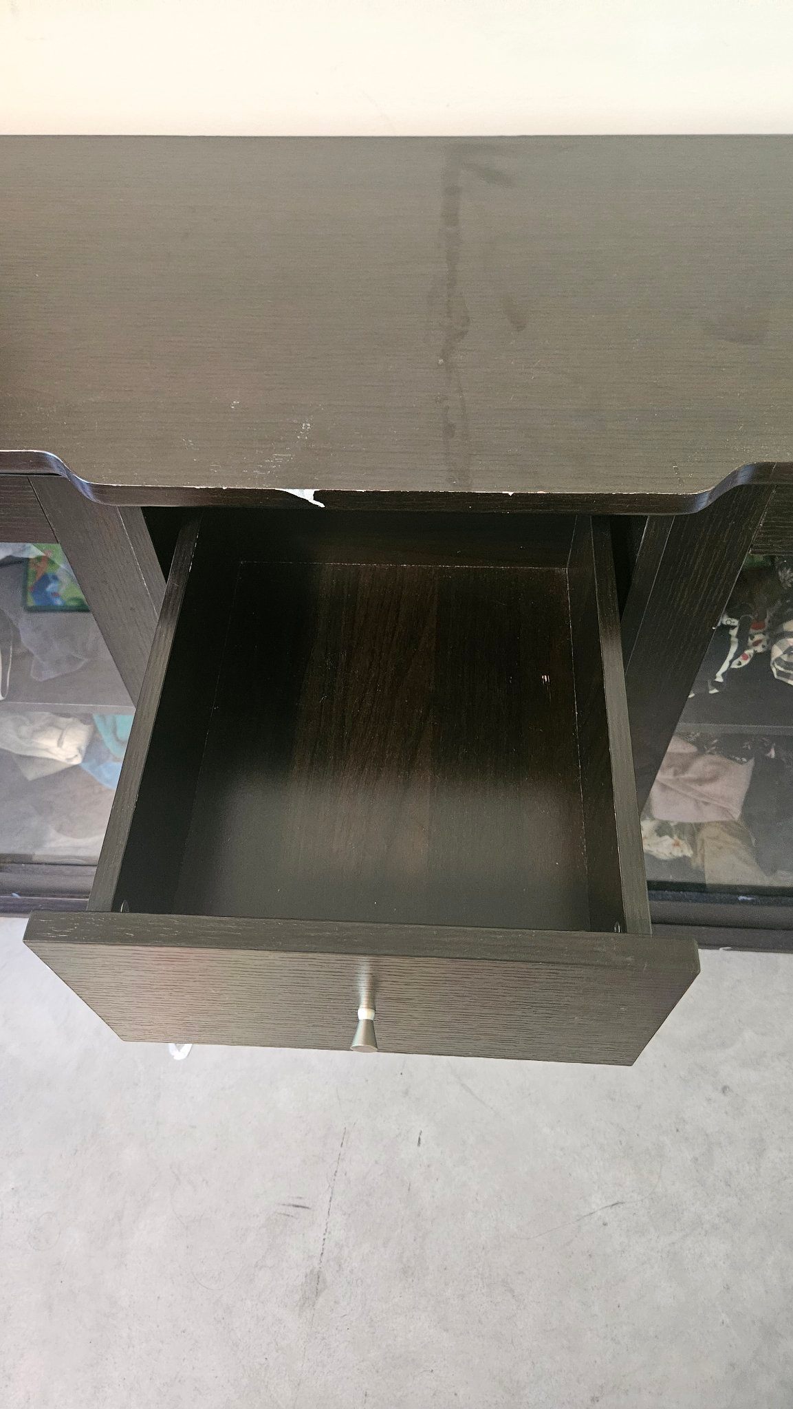 Dark Wood Sideboard with Glass-Door Cabinets (4 Drawers) - photo 3