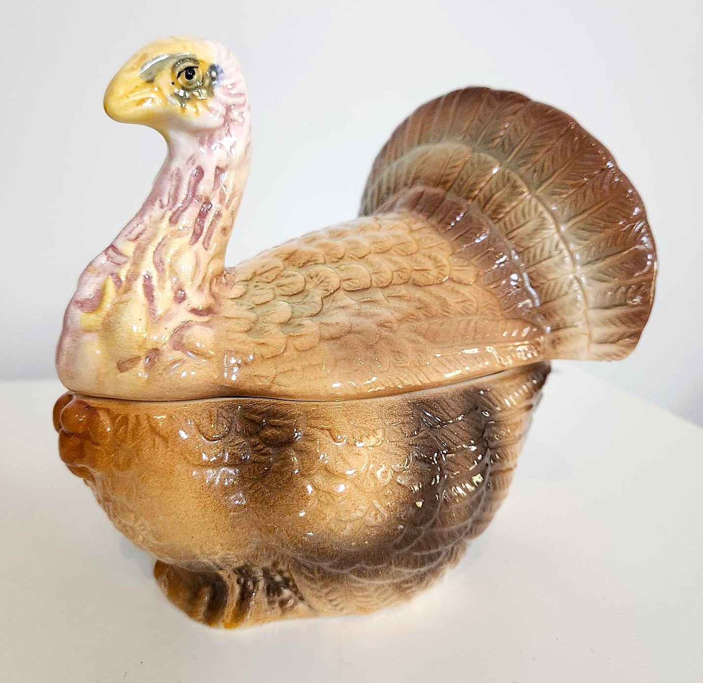 Vintage Hand-painted Turkey Gravy Boat / Soup Tureen