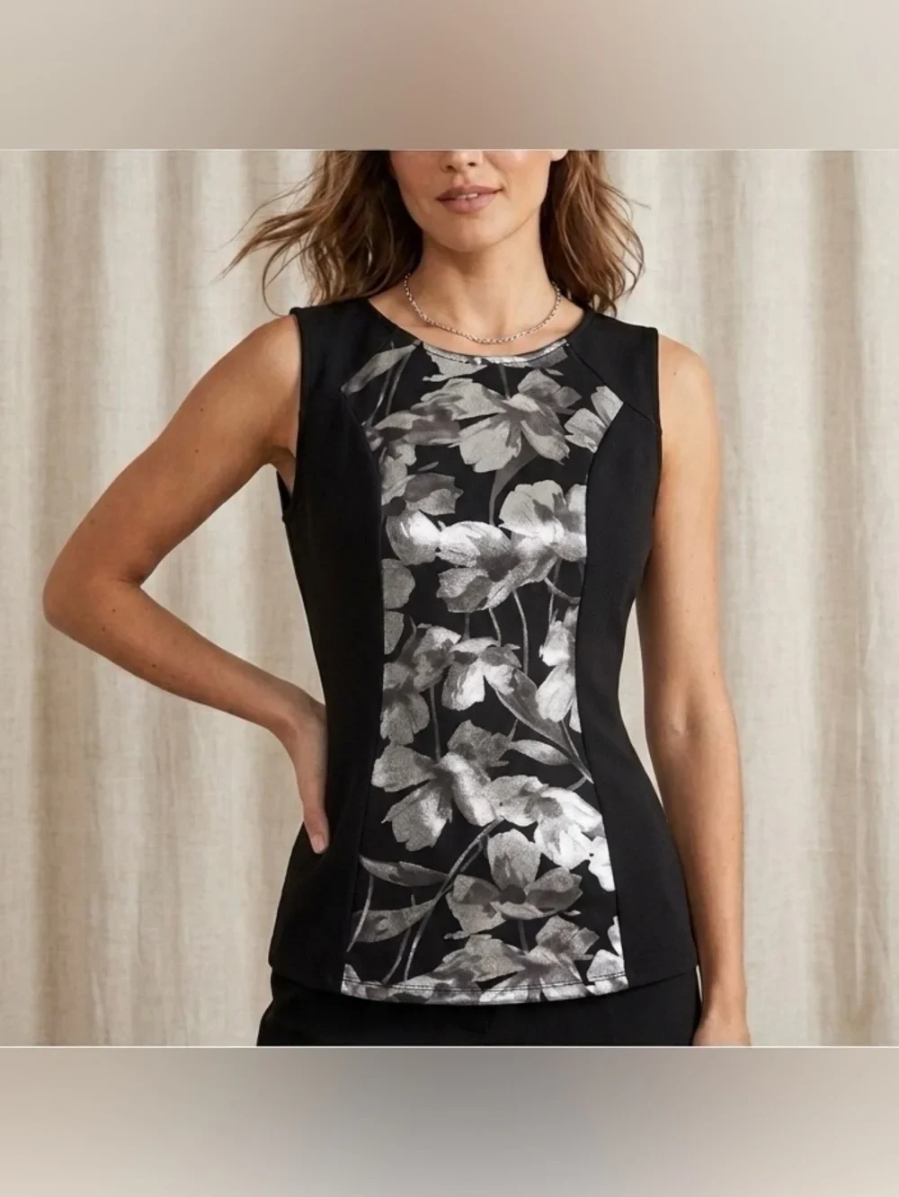 Rickis Metallic Floral Sleeveless Fitted Stretchy Top Size S