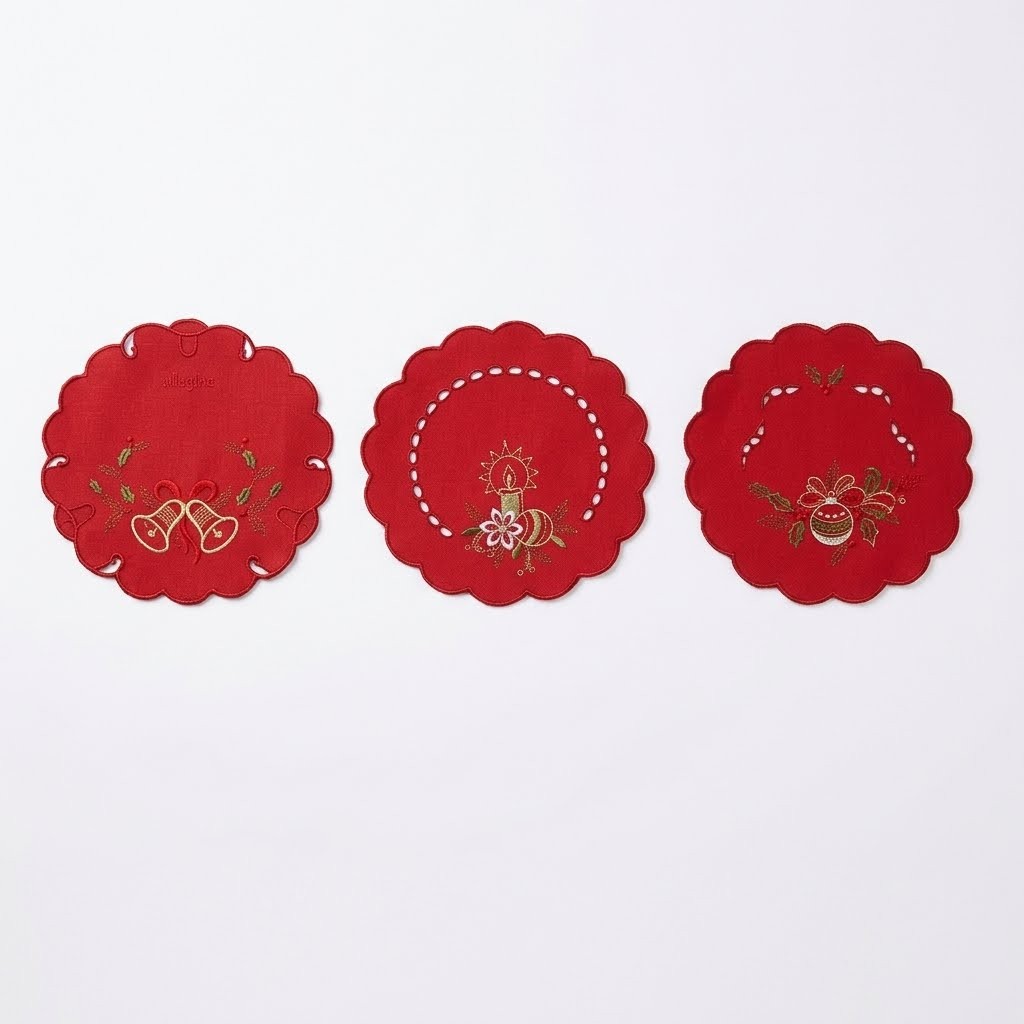 Christmas Table Cloth Scalloped Embroidery - Set of 3 (round) - photo 2