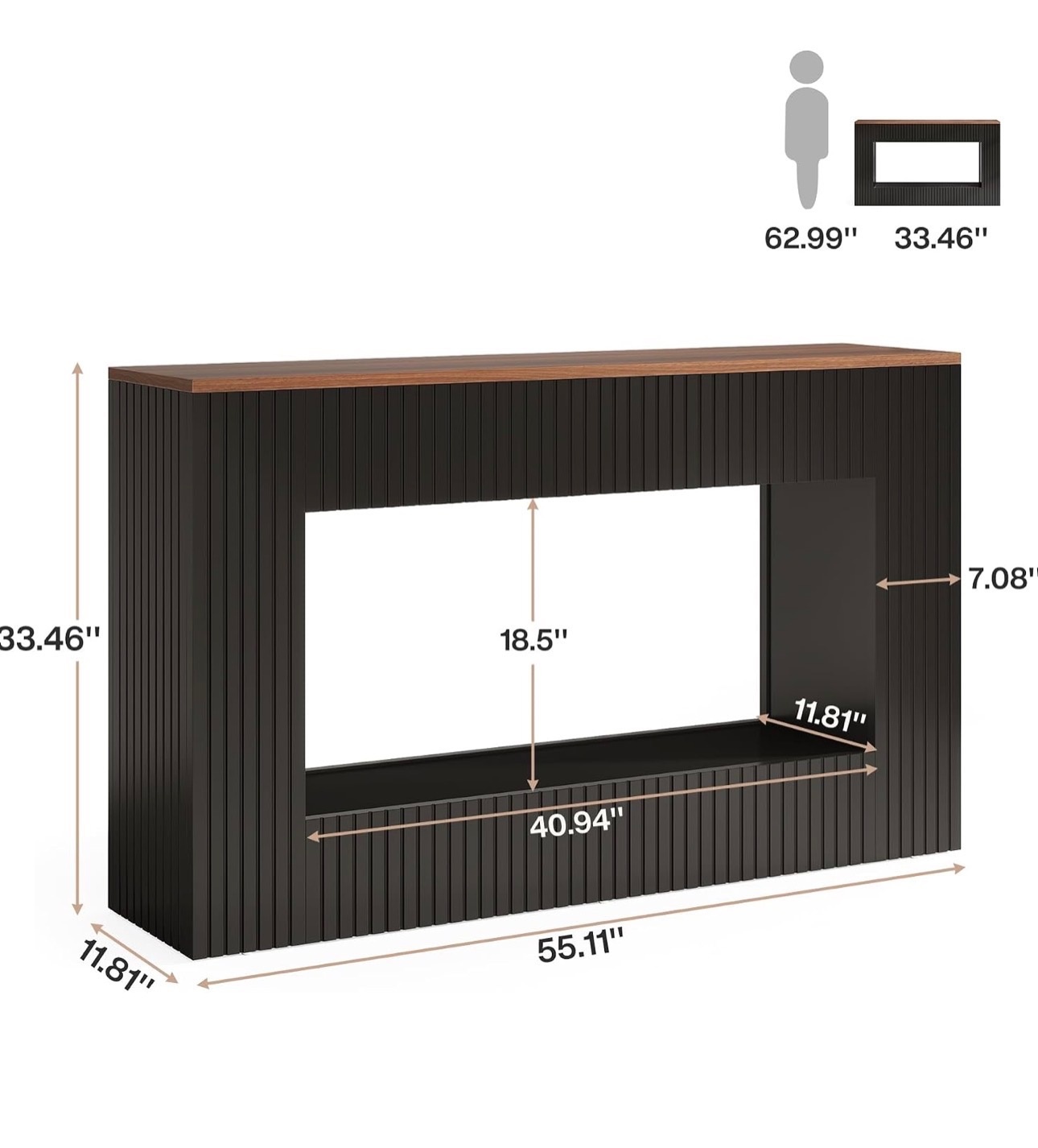 Modern Console Table – Black Fluted, Walnut Top – New - photo 5