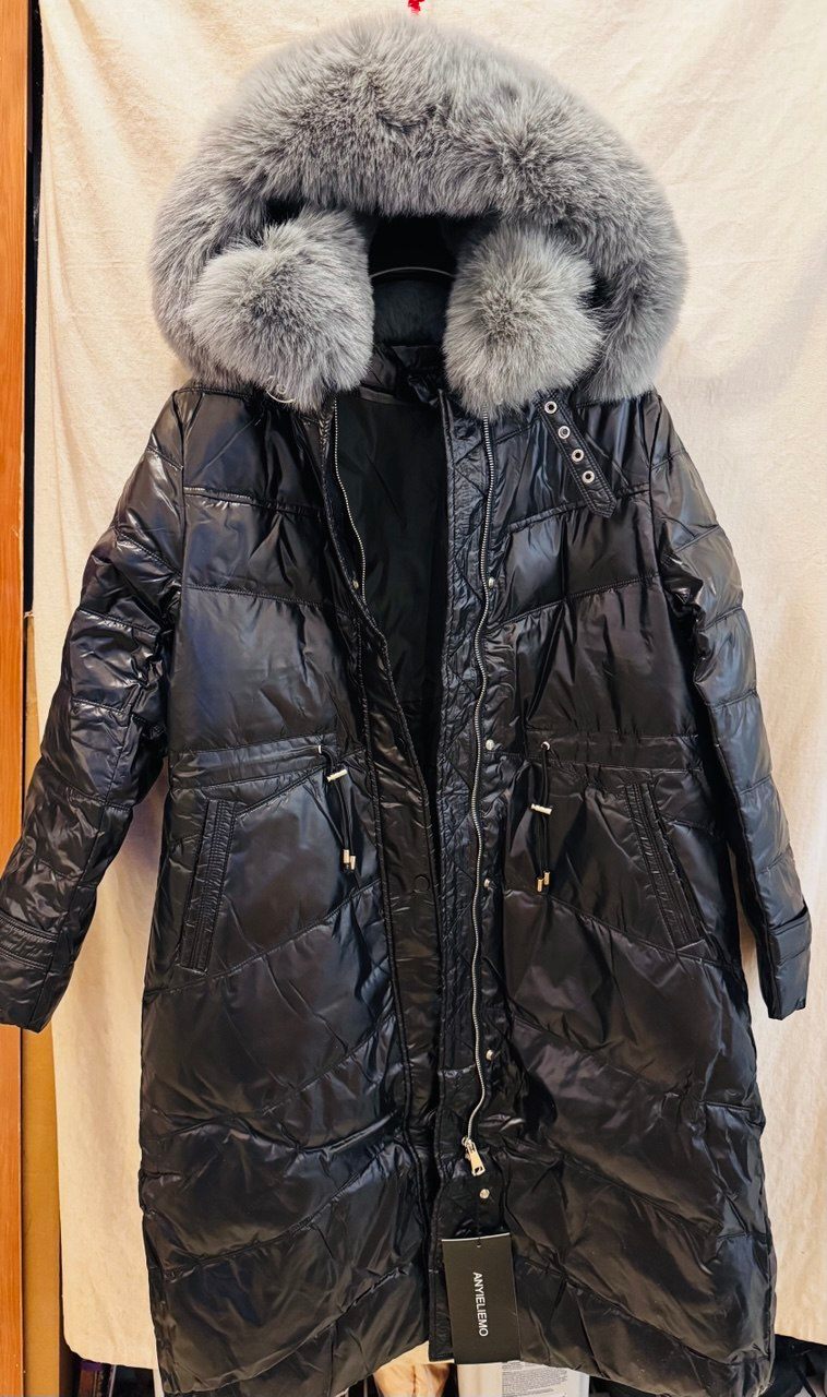 ANYIELIEMO Women's Long Down Coat - Black, Size S-M