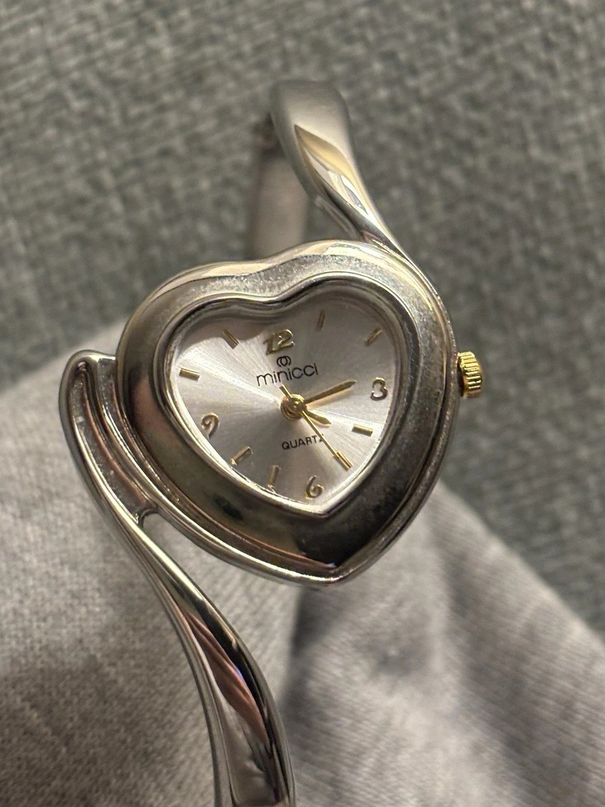 Silver-Tone Heart Quartz Watch Cuff, Gold-Tone Accents - photo 2