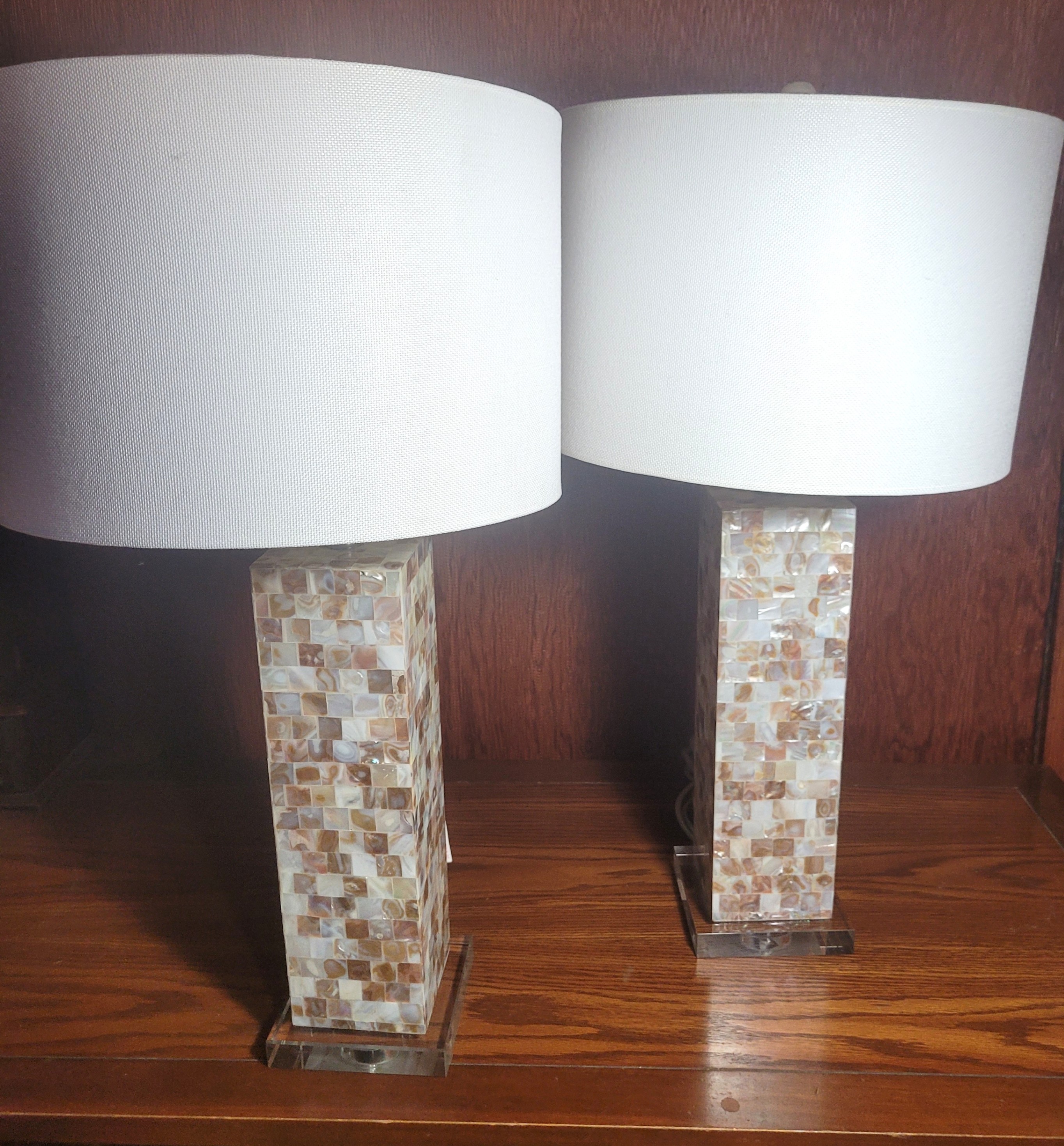Pair of Safavieh Mother of Pearl Mosaic Column Table Lamps