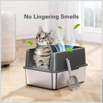New Stainless Steel Kitten Litter Box High Sides and Scoop