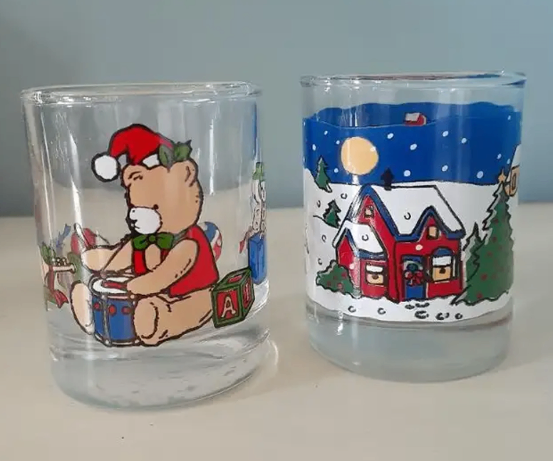 2 Vintage Anchor Hocking Christmas Glass Votive Candle Holders