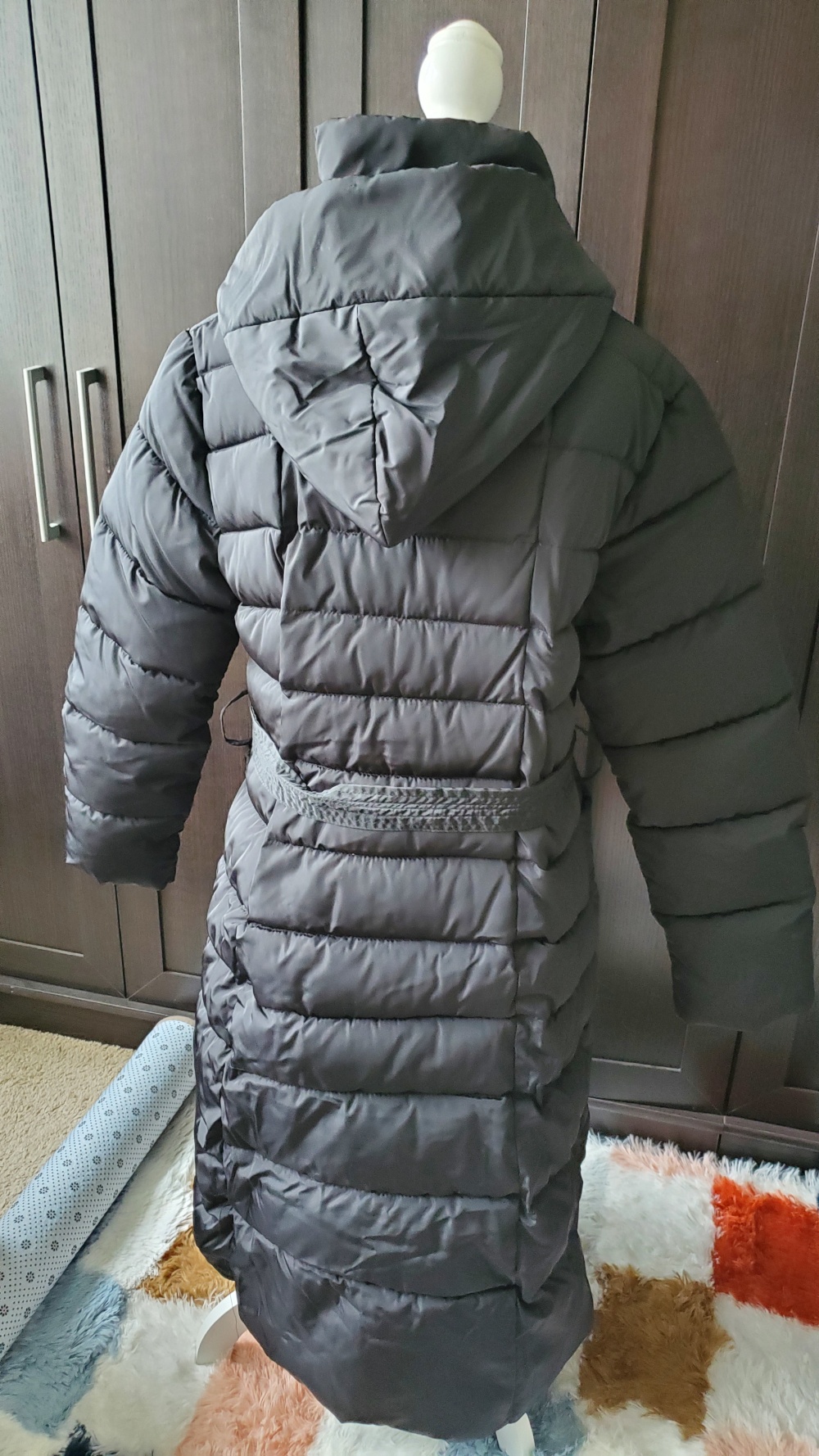 Black Long Puffer Coat with Hood - photo 2