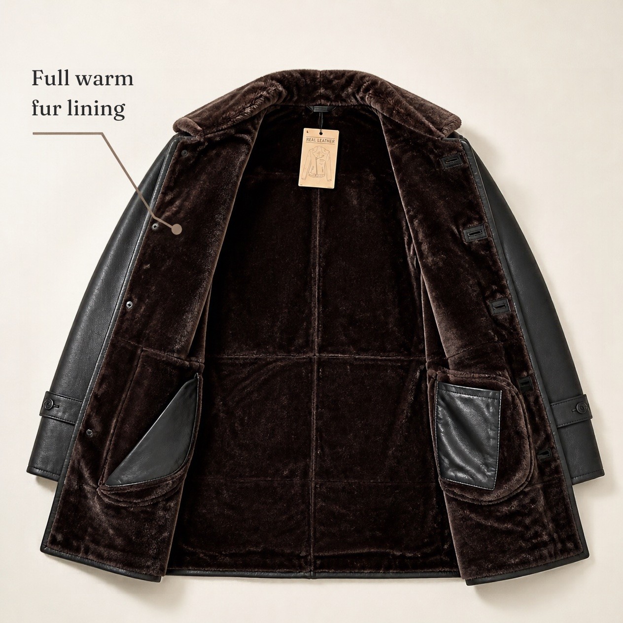 JKT-023 — Men's fur-lined leather coat — brand new, size M - photo 4