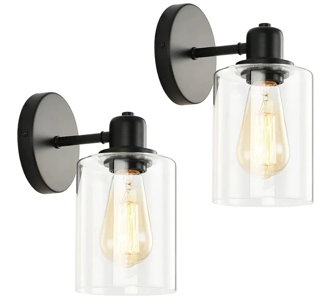 A Pair of Black Wall Sconce with Clear Glass Shade - photo 2