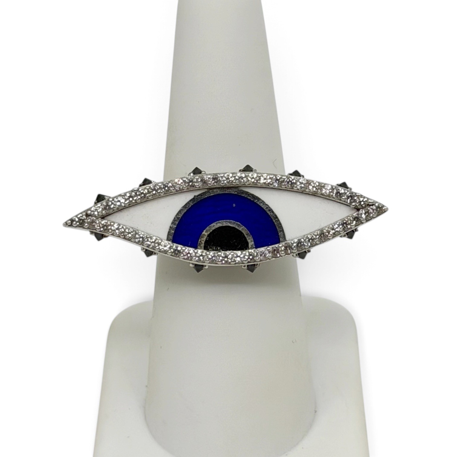 JAS 925 sterling silver cubic zirconia enamel evil eye ring