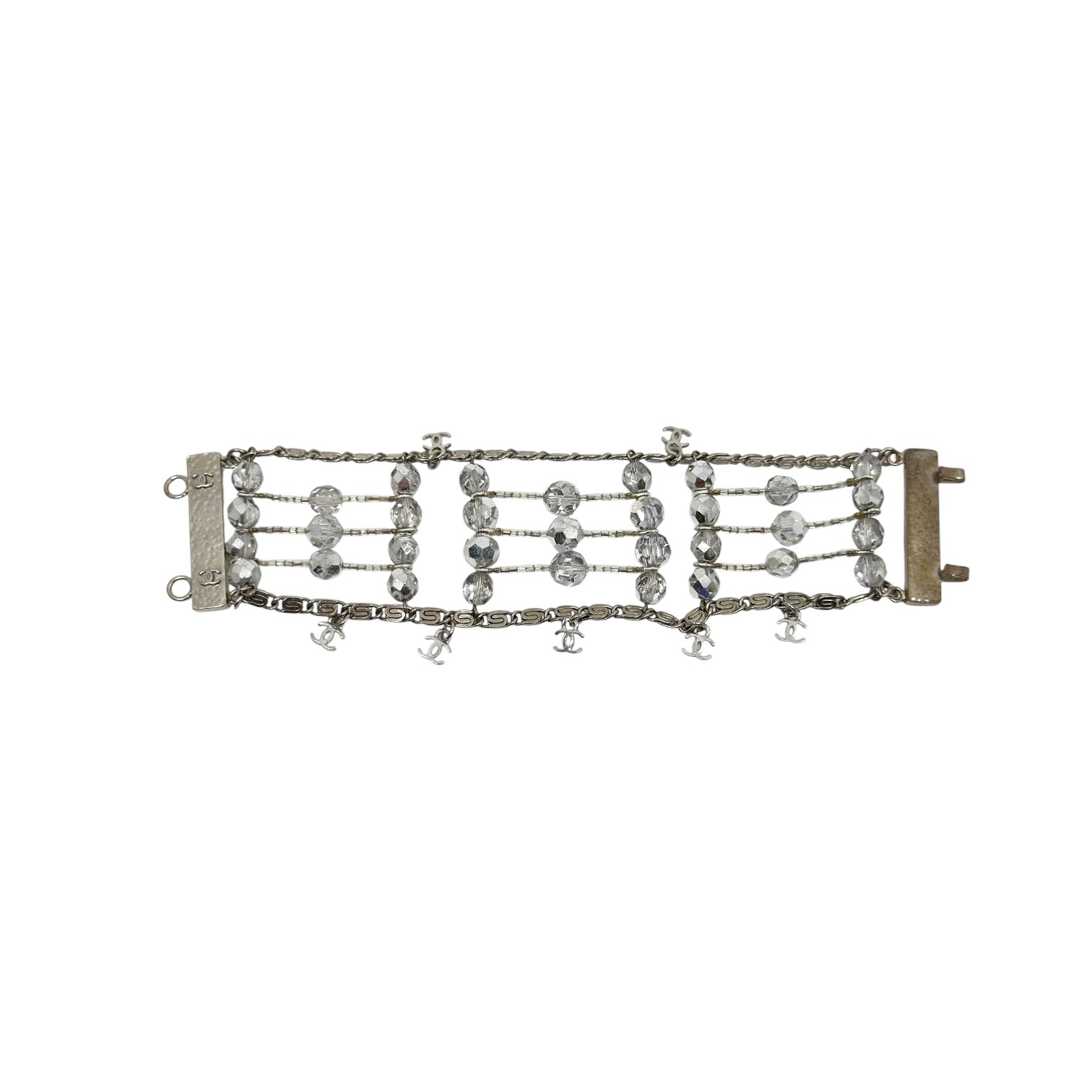 Vintage Chanel CC silver crystal bead Multistrand bracelet - photo 2