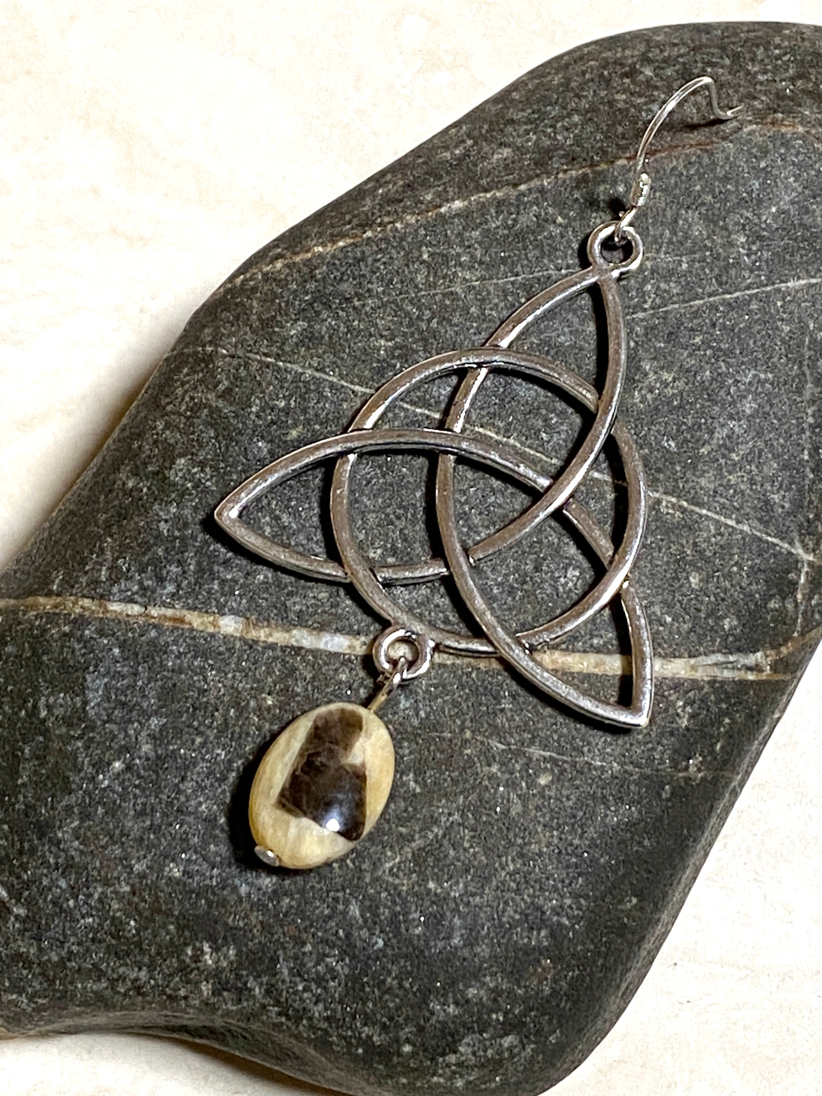 Septarian Stone Celtic Trinity Earrings, Sterling Silver Hook - photo 5