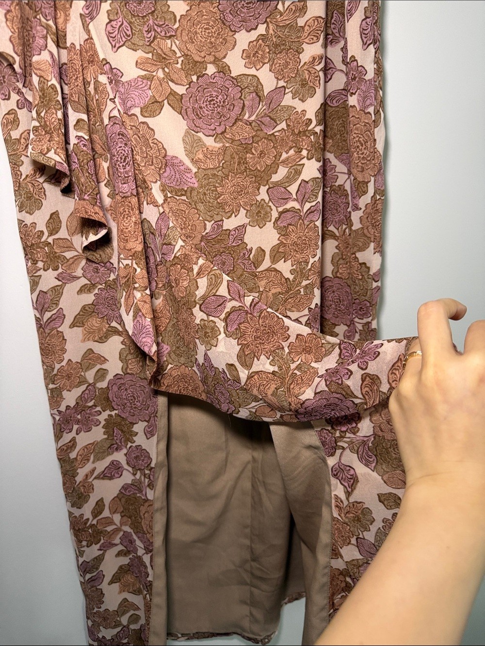 NWT Dynamite Slit Floral Ruffle Maxi Skirt - Pink & Brown - photo 4