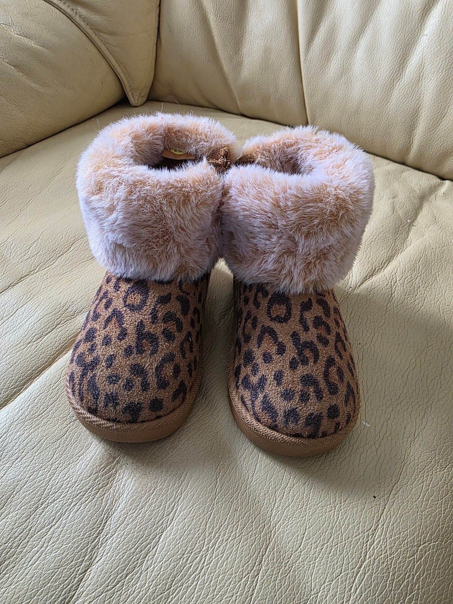 First Steps Leopard Print Fur Cuff Ankle Boots — Size 5 — Used