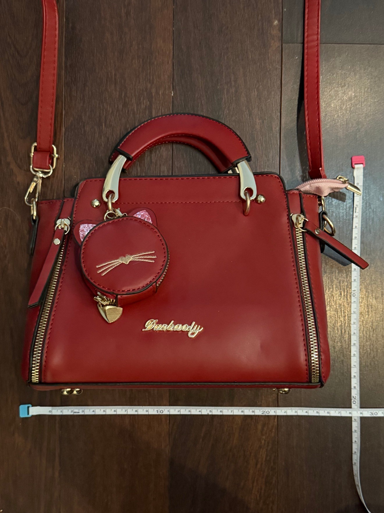 Red Satchel Handbag with Crossbody Strap — Brand New