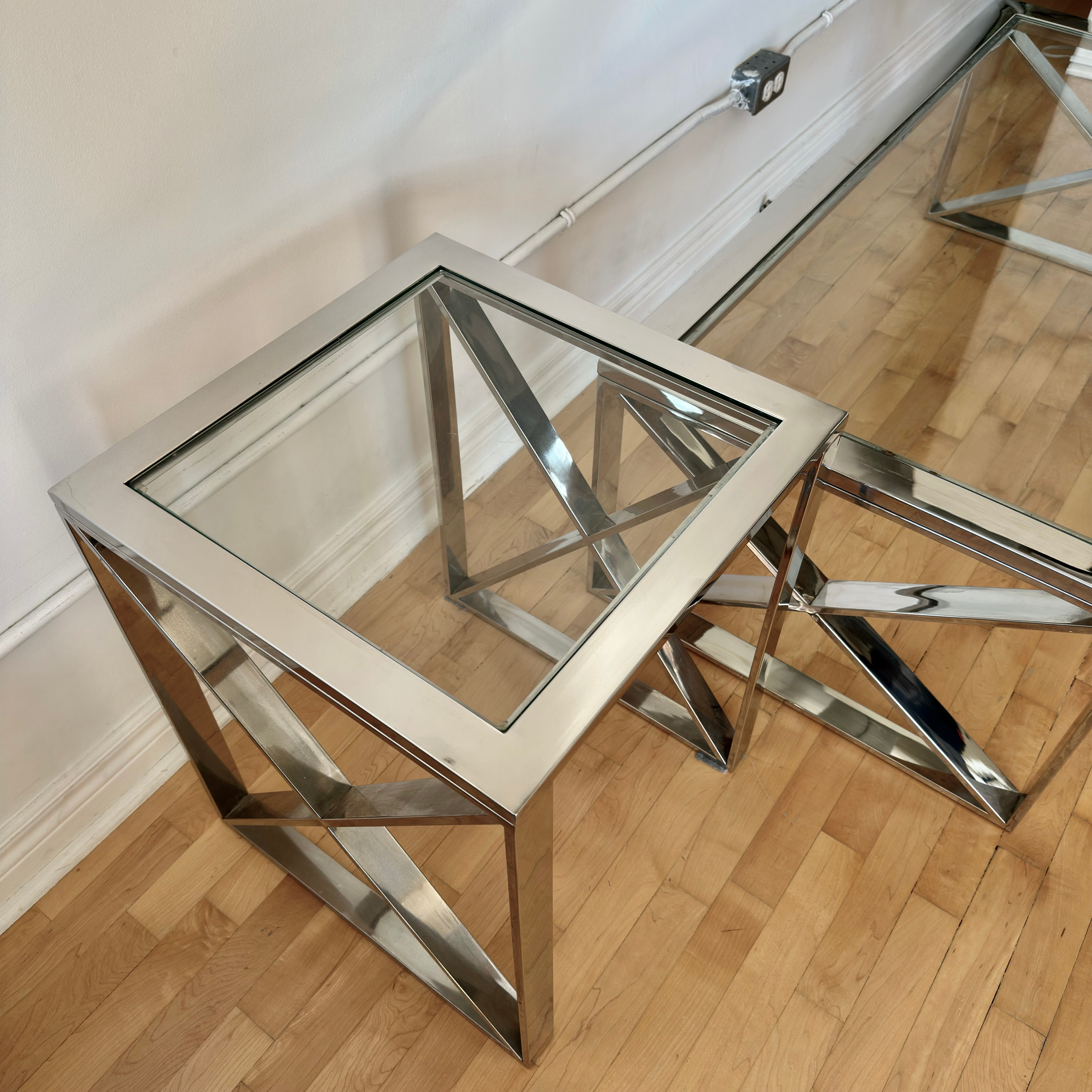 Bouclair Chrome and Glass Coffee Table and Side Table Set - photo 2