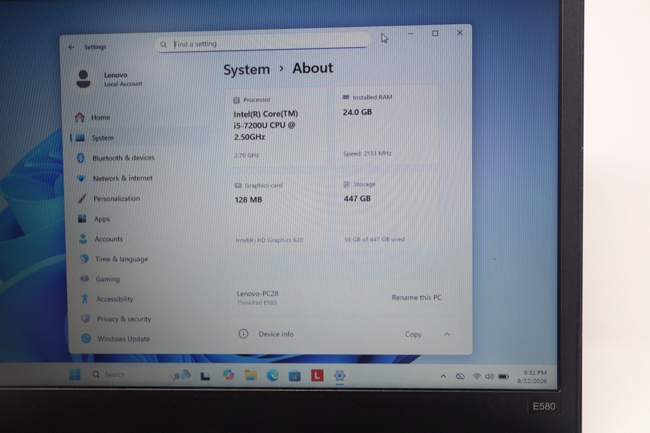 Lenovo ThinkPad E580 - 24GB RAM, 512GB SSD, Win 11 Pro - photo 2