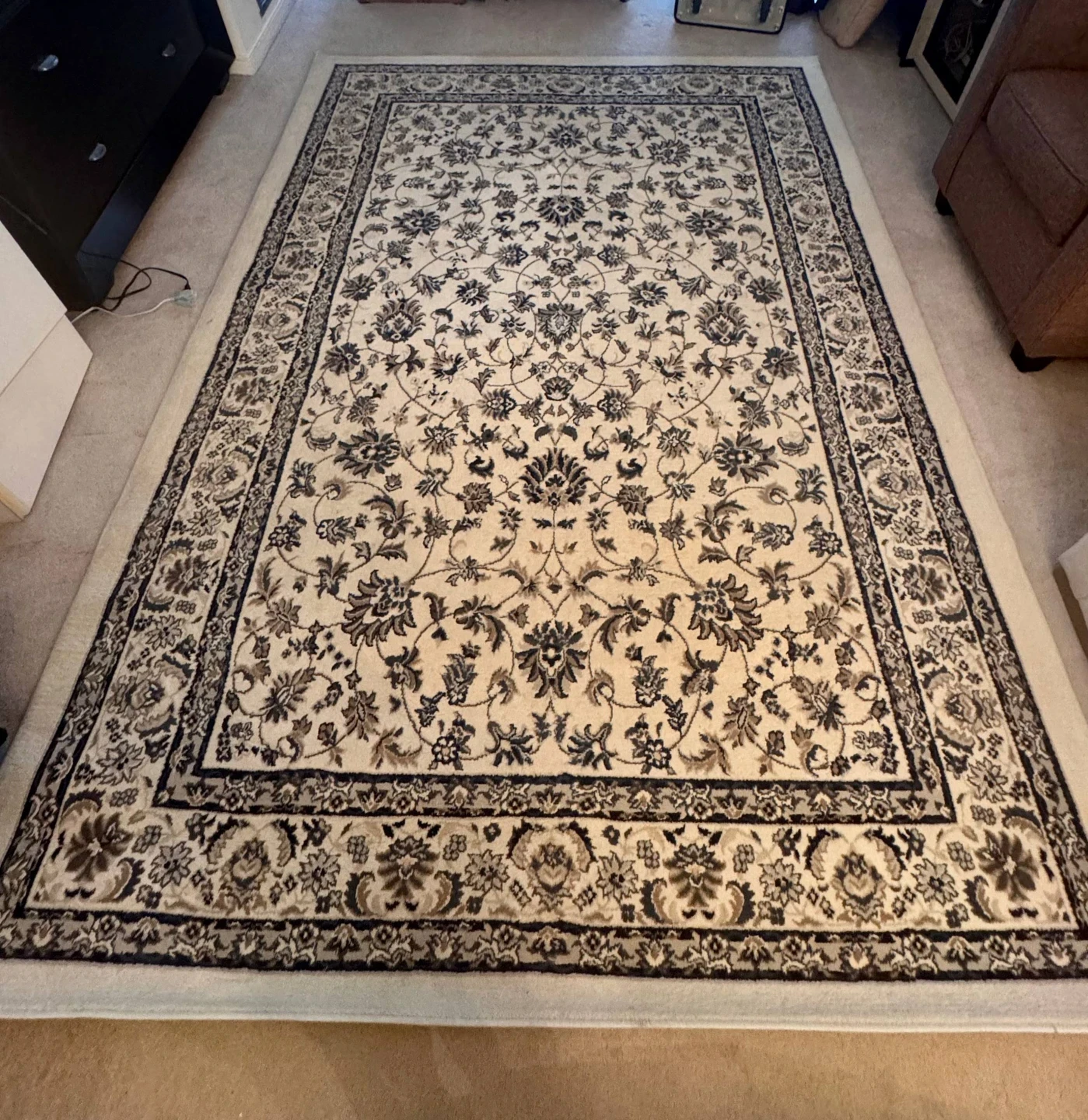 Floral Area Rug, Beige and Black - photo 2