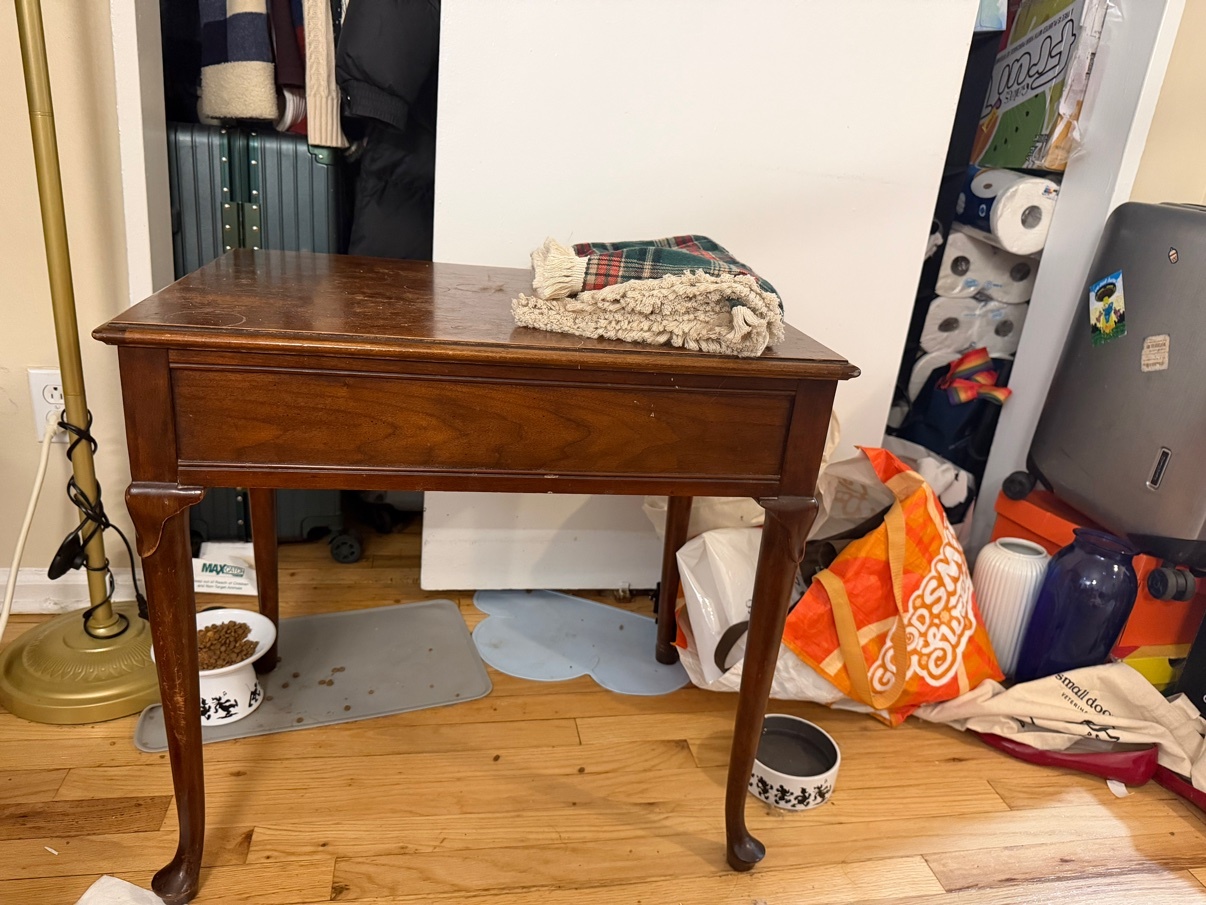 Wood Side Table with Tablecloth — $15