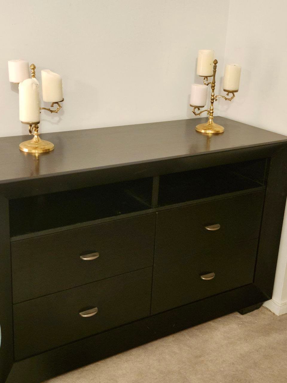 Black Dresser with Mirror – 4 Drawers & Shelves - photo 3