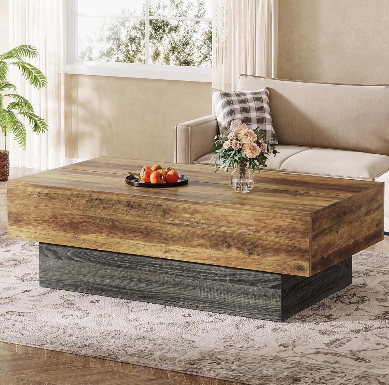 Two-Tone Rectangle Coffee Table — Rustic Brown & Grey, Brand New - photo 3