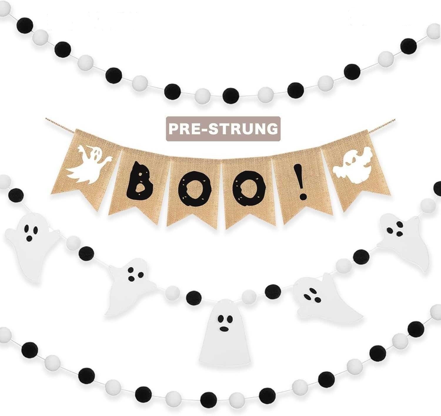 Halloween Boo Burlap Banner and Pom Pom Garland