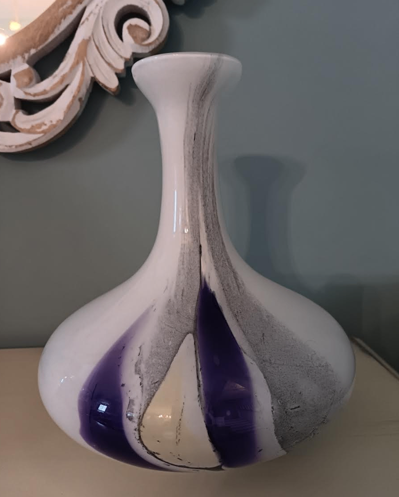 Vintage 80s Hans Jurgen Richartz signed white art glass vase