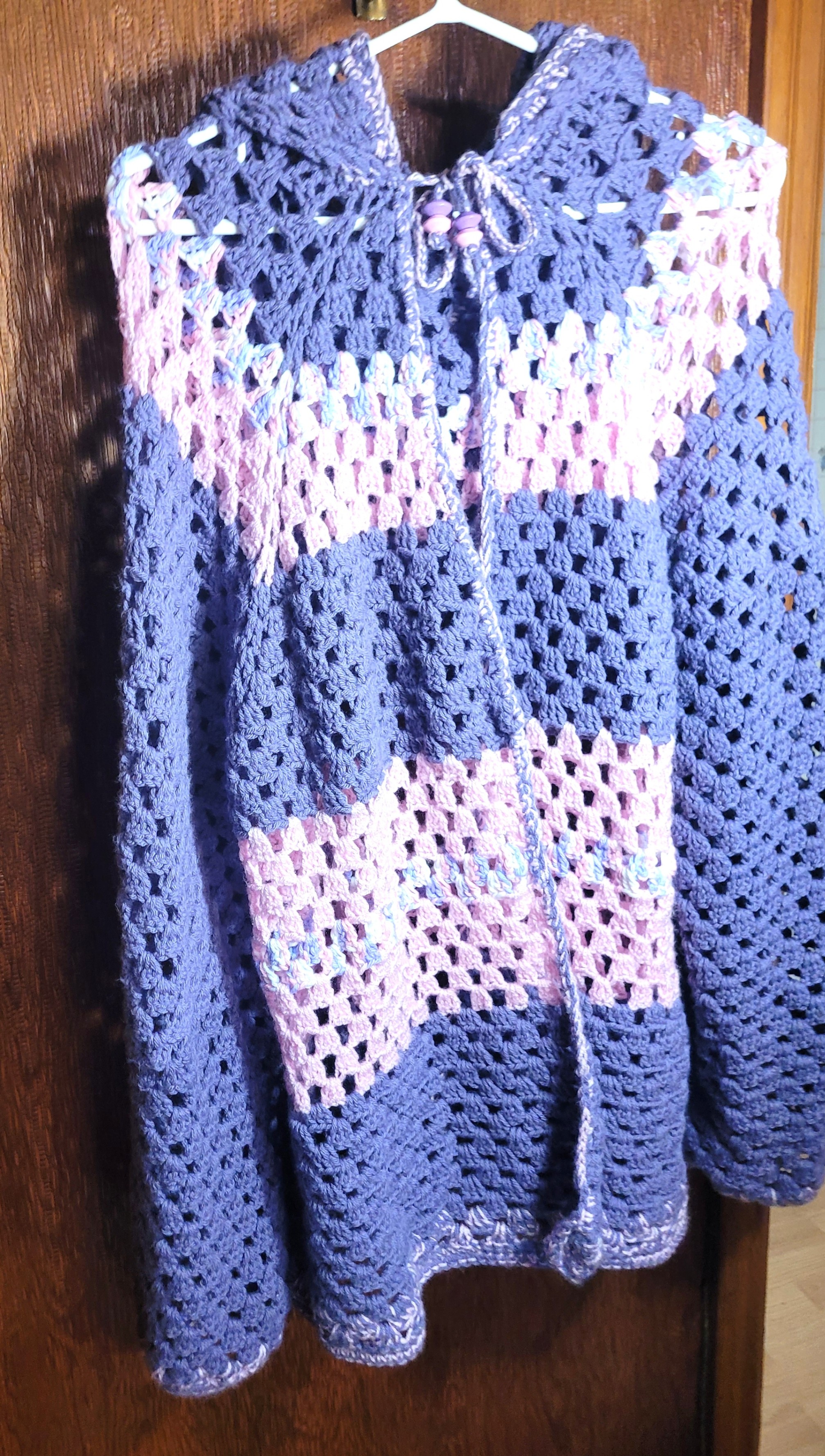 Handmade Crochet Hooded Cardigan Boho Granny Stitch Sweater Open - photo 4