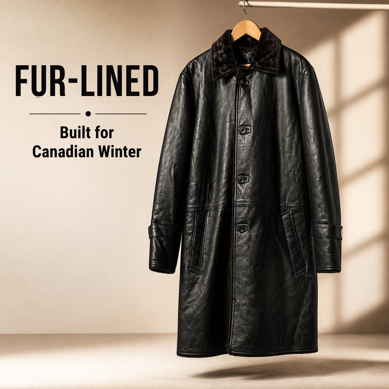JKT-021 — Men's fur-lined long winter coat — brand new, size L
