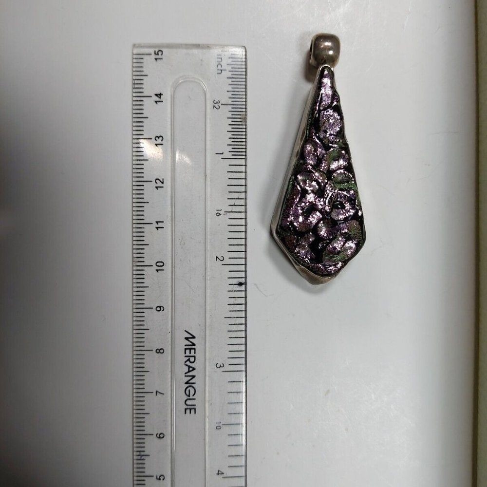 Sterling Silver 925 Purple Iridescent Teardrop Pendant Handmade - photo 3