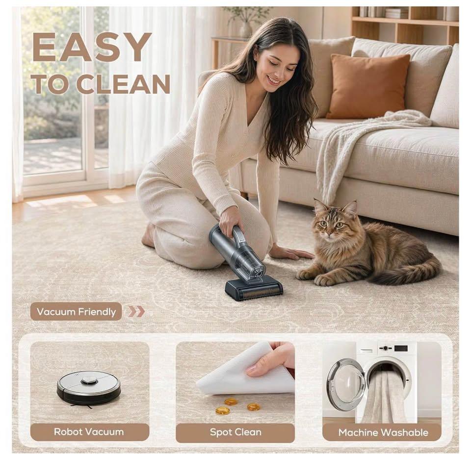 8x10 Washable Area Rug – Beige, Pet & Kid Friendly, Non-Slip - photo 3