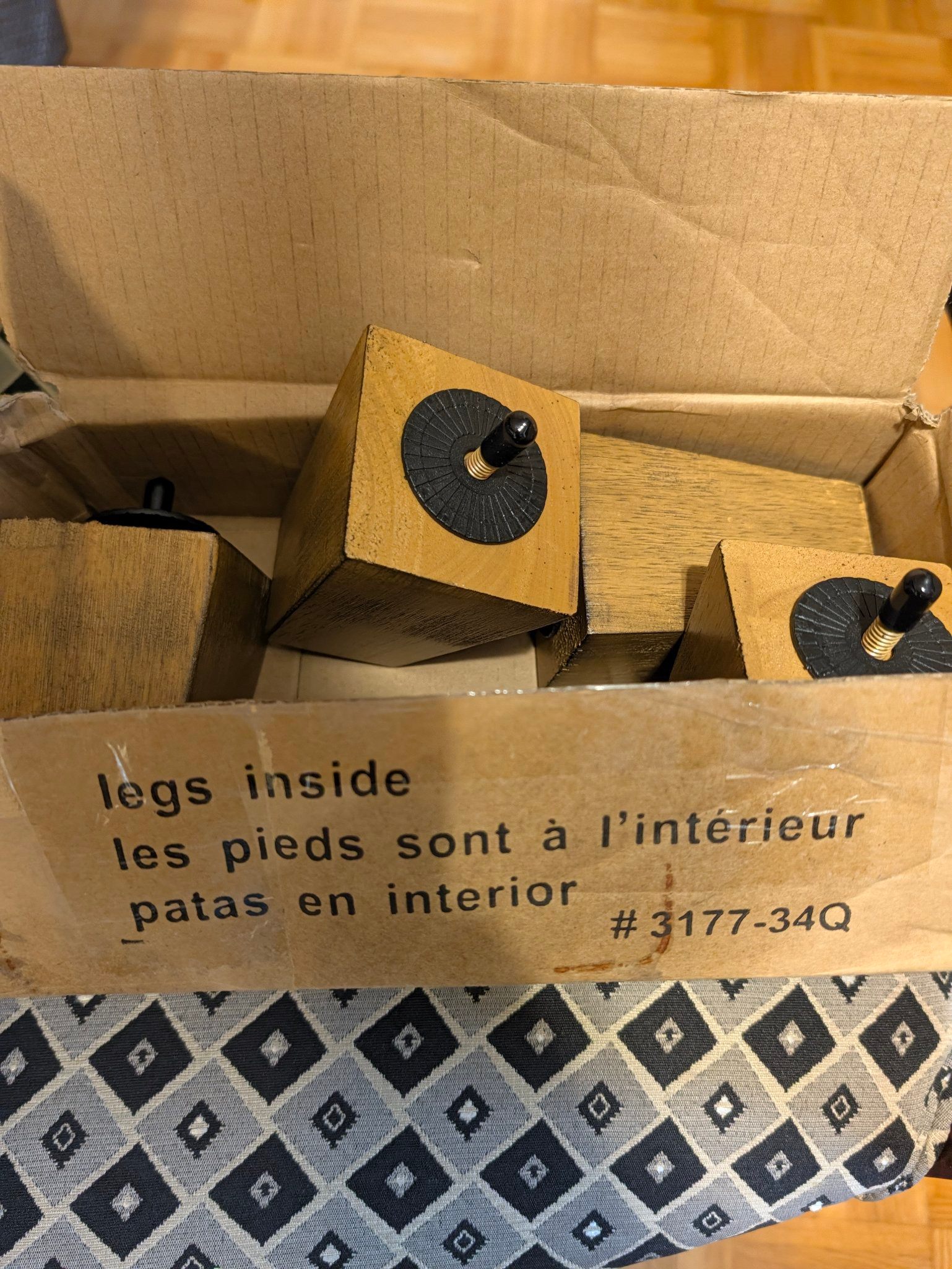Set of 4 Wood Furniture Legs — 4" Tapered, 5/16" Bolt, Walnut - photo 2
