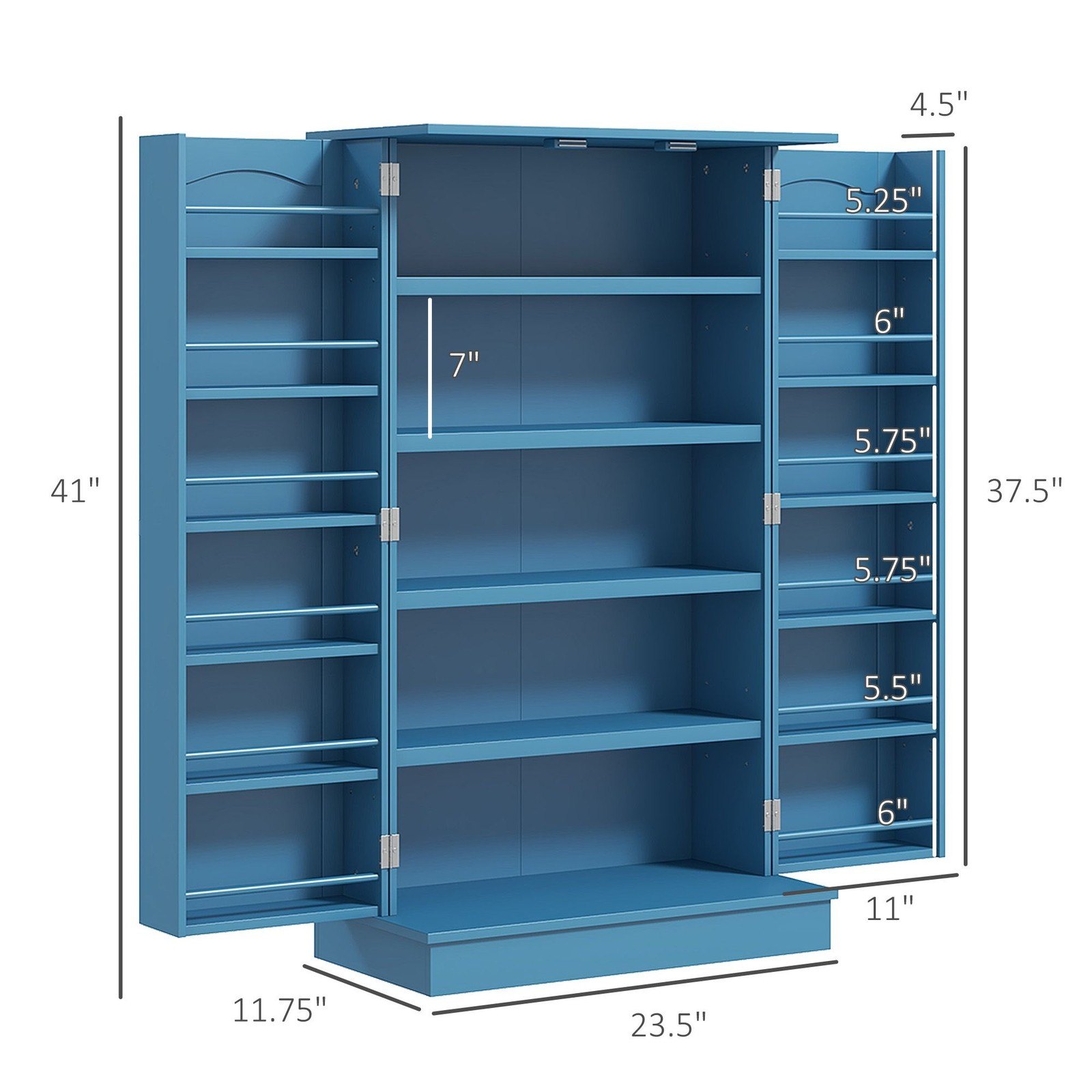Elegant Blue Freestanding Kitchen Pantry Cabinet Double Doors - photo 3