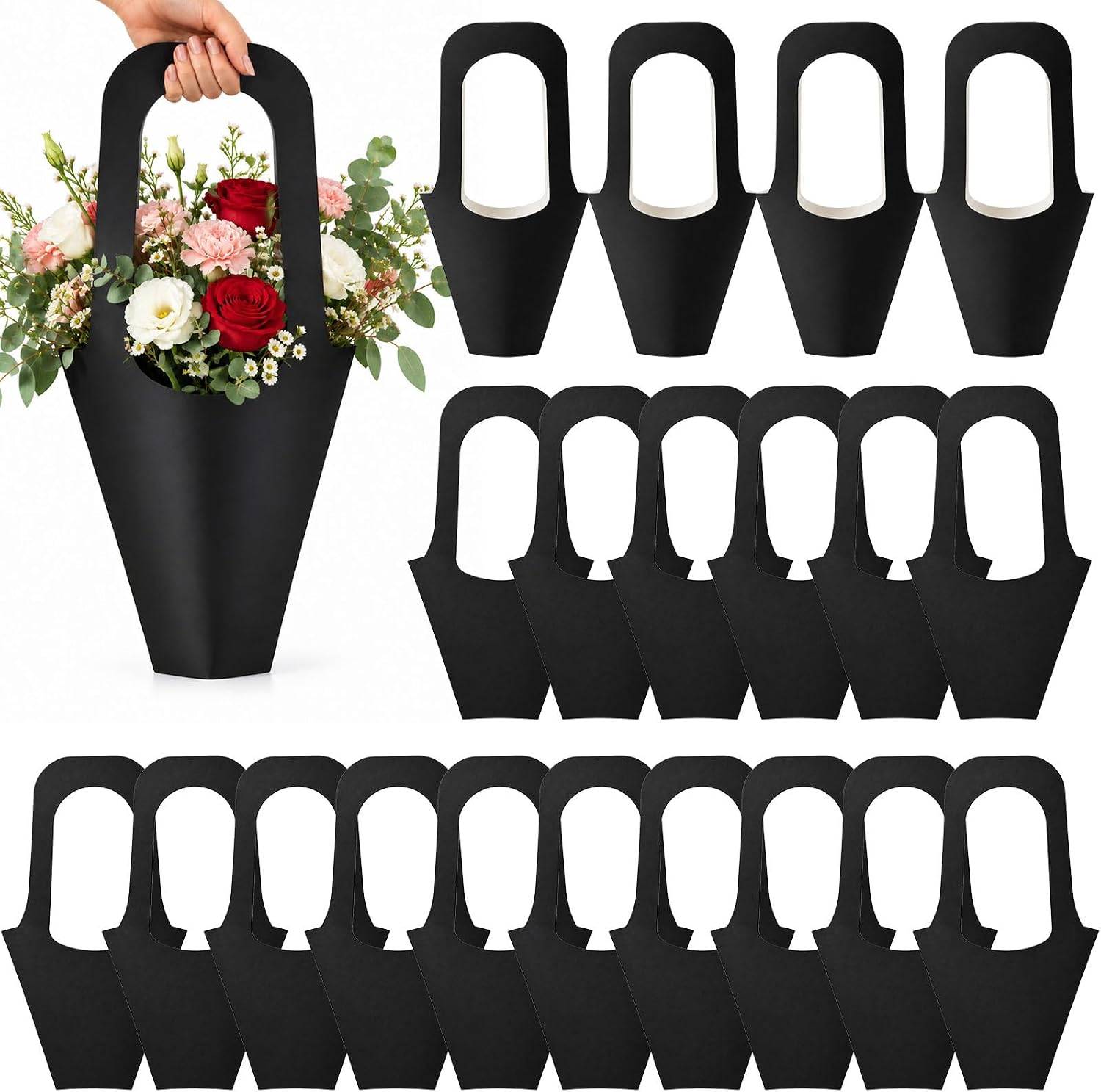 NEW~ Black Flower Bouquet Bags with Handles – 100 Pc