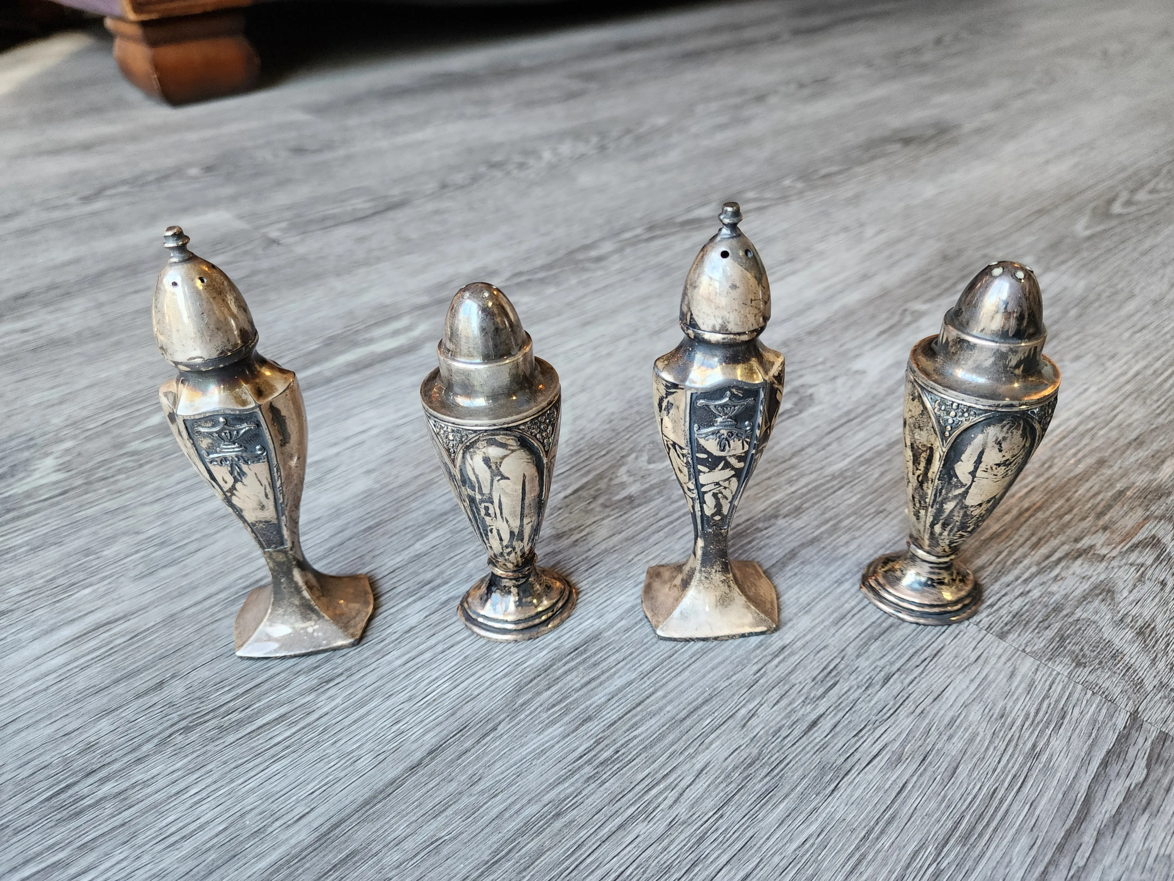 Vintage Silverplate Zinc Salt & Pepper Shakers 2 Pairs