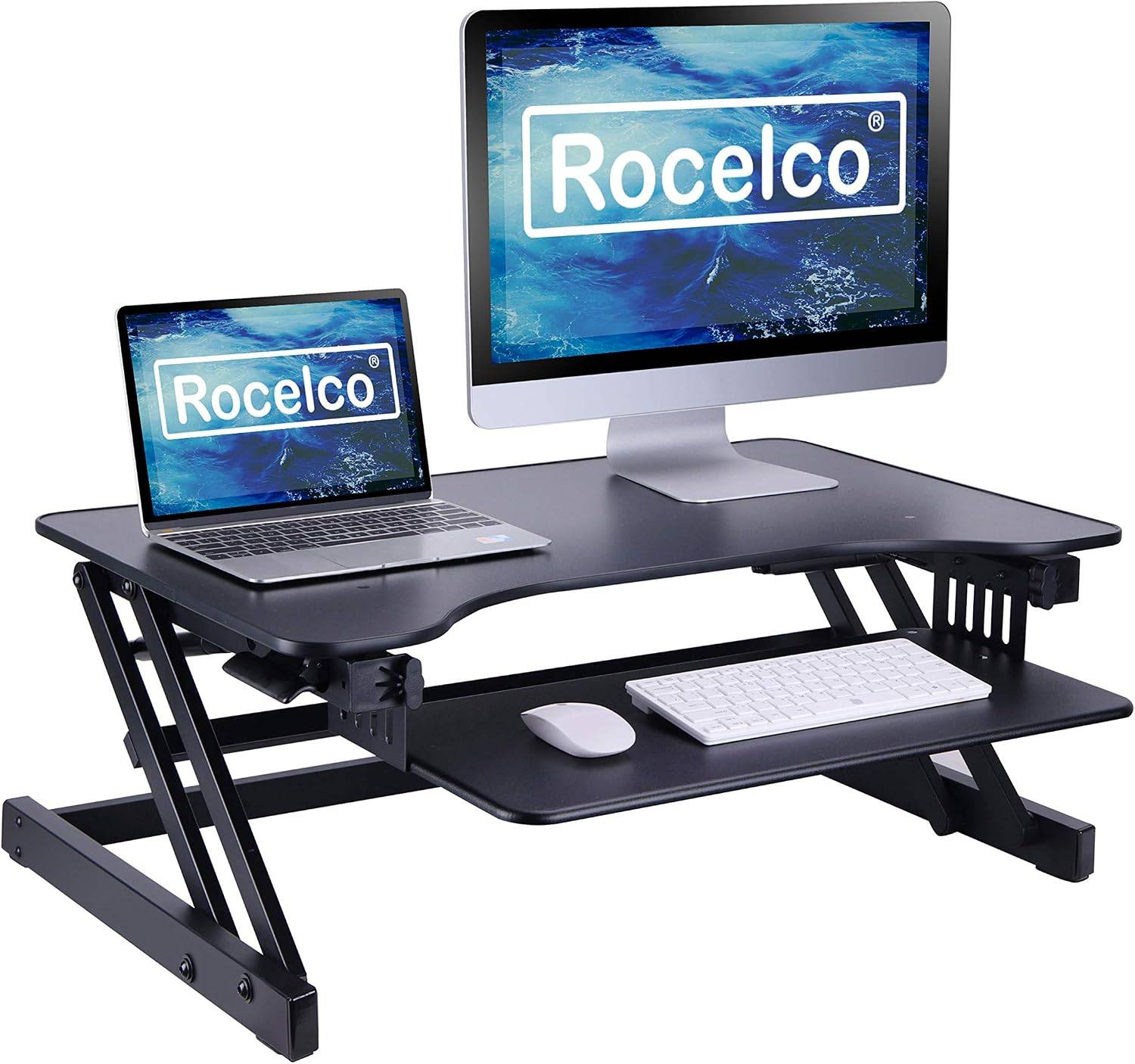 Rocelco 32" Sit-Stand Adjustable Desk Riser & Retract Keyboard